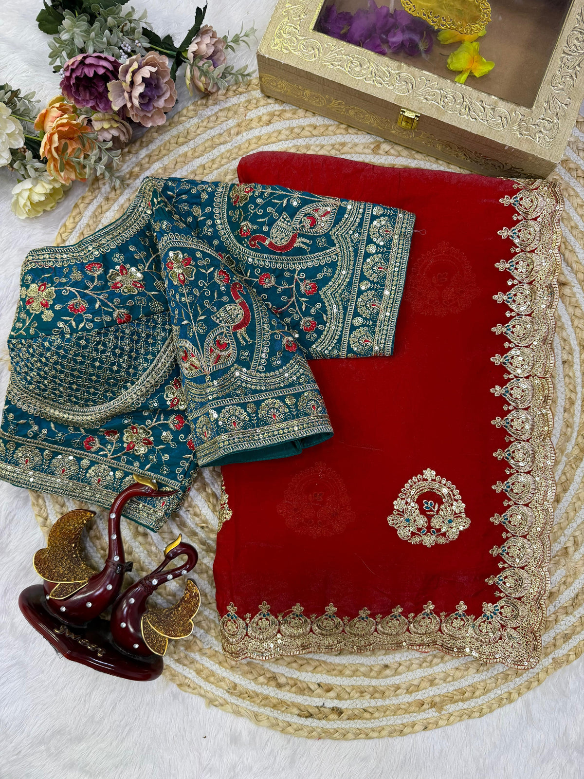 Designer Soft Space Silk Saree with Heavy Embroidered Blouse