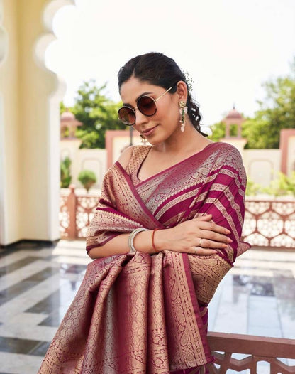 🔹 Title
Wine Zari Work Festive Saree