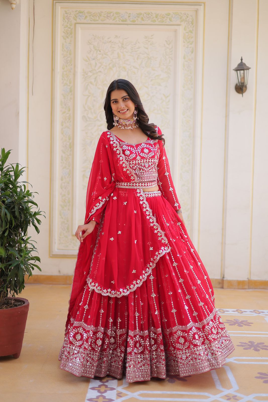 Heavy Fox Georgette Wedding Lehenga Choli with 7mm Sequence Work (2 Colors)