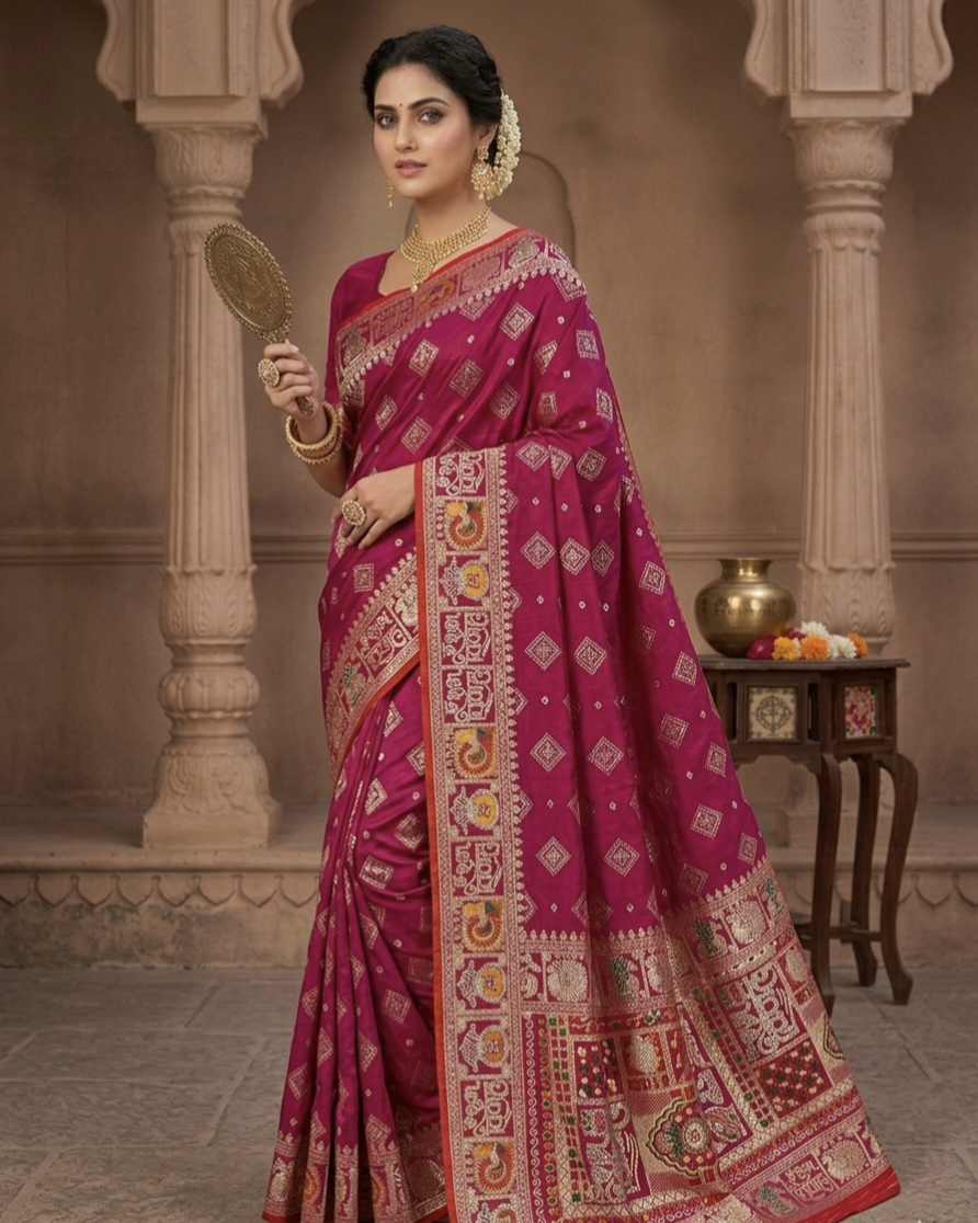 Wedding Special Dola Silk Designer Saree with Zarkhan Work