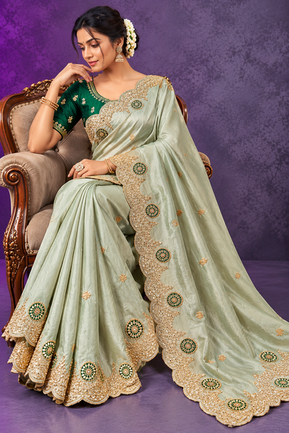 Soft Casino Crush Saree with Heavy C-Pallu Gotapatti Foil Work