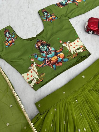 Women Kalamkari Print Lehenga Choli with Georgette Lehenga & Embroidered Dupatta
