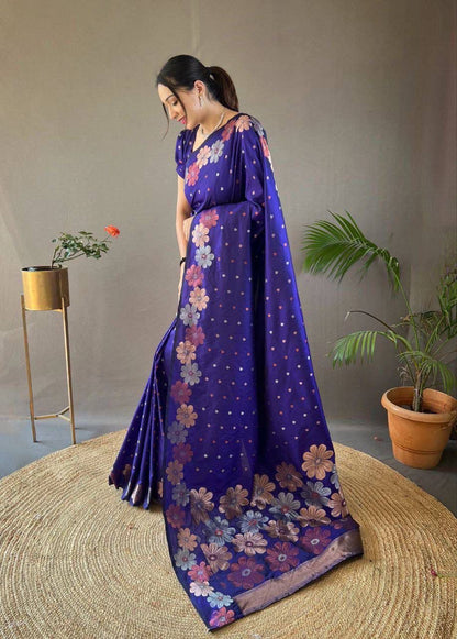 Royal Blue Floral Saree