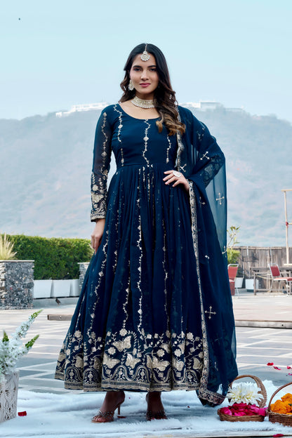 Festival Wear Fox Georgette Embroidered Long Gown with Dupatta