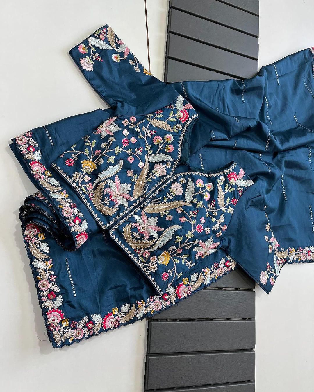 Rangoli Silk Embroidery Saree with Sequence Work & Designer Cut Work Border