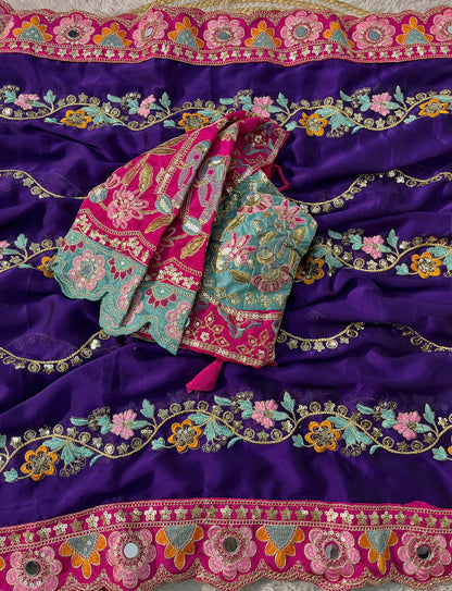 Premium Rangoli Silk Designer Saree with Embroidery & Mirror Work Blouse
