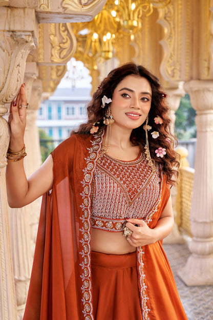 Wedding Special Pure Rangoli Silk Lehenga Choli Set with 9 Meter Flair & Shrug Dupatta