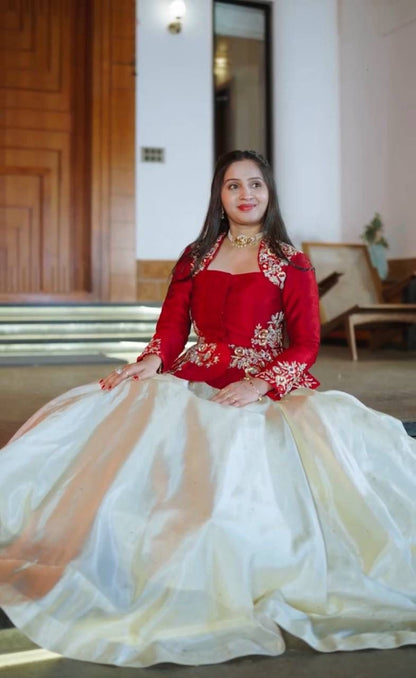 Festival Special Pure Chinon Embroidered Crop Top Lehenga Set – 5.5 Meter Flair