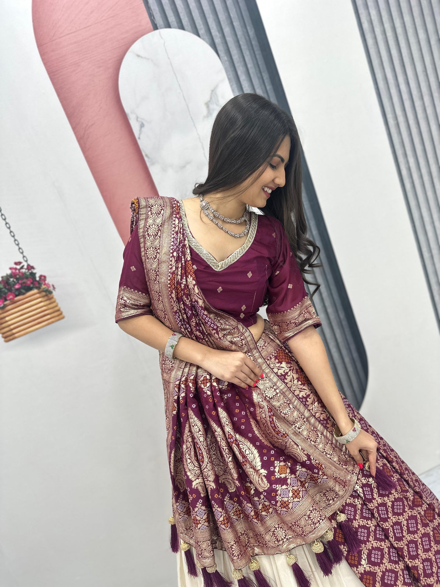 Wedding Special Jacquard Silk Lehenga & Saree Set With Rich Zari Work