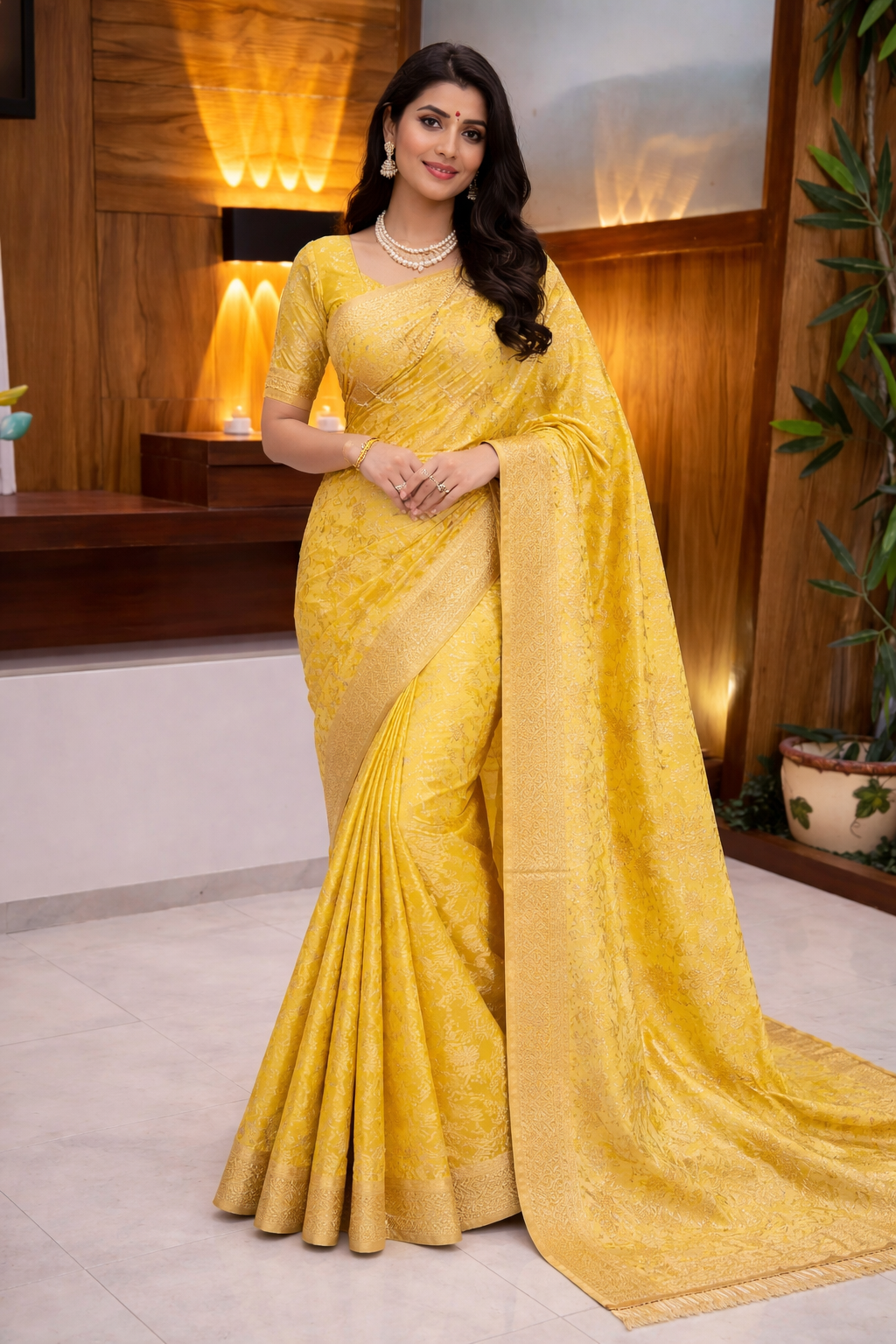 Pure Crepe Khadi Silk Saree With Elegant Zari Weaving & Meenakari Border