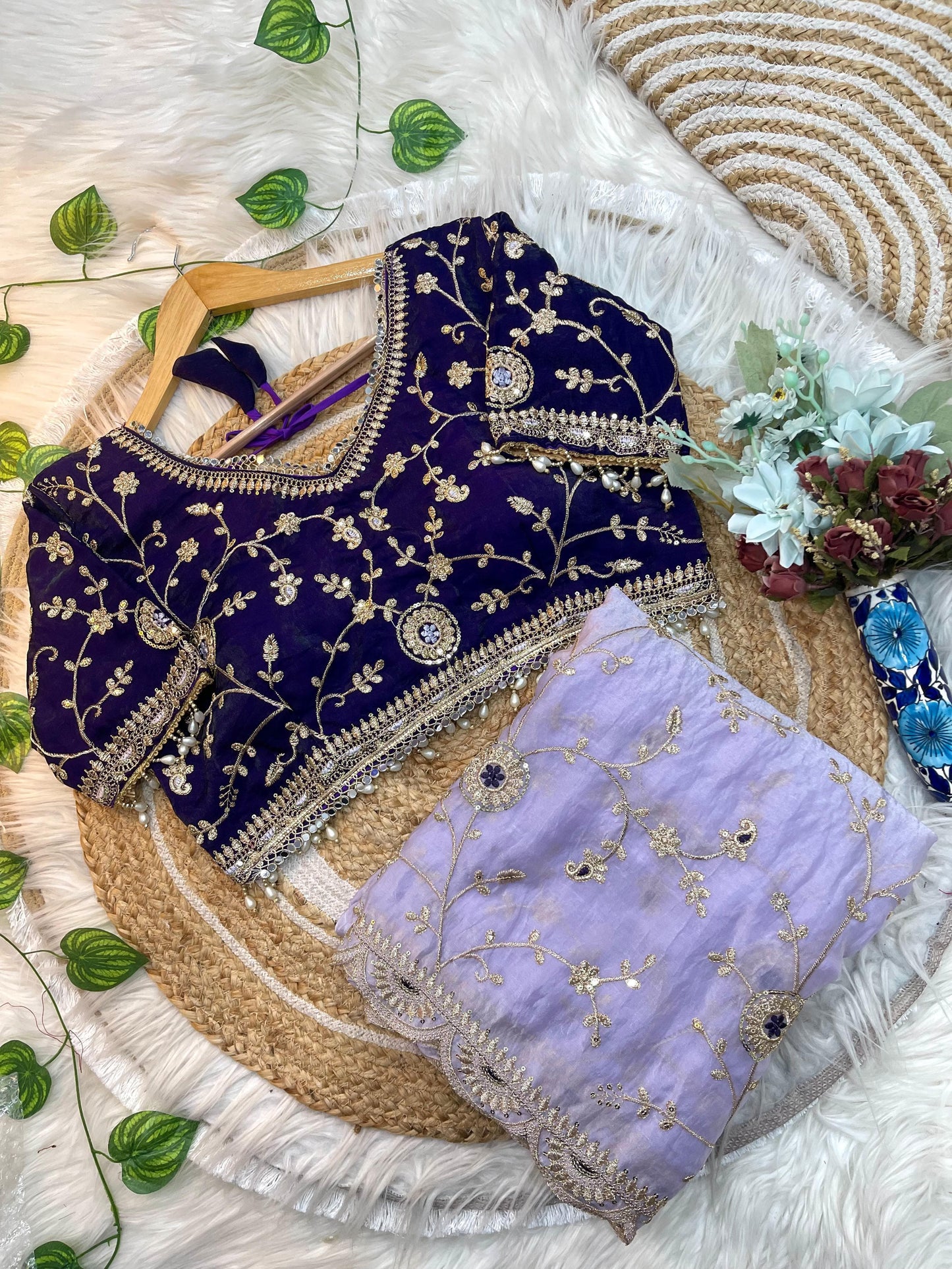 Ananya Soft Satin Silk Embroidery Saree with Heavy Border & Stitched Blouse