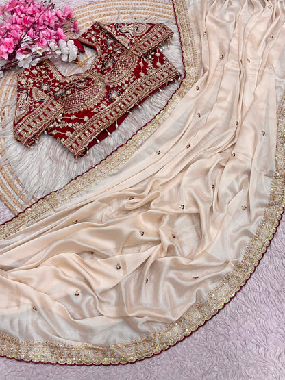 Premium Rangoli Silk Saree with Embroidery Work & Designer Blouse