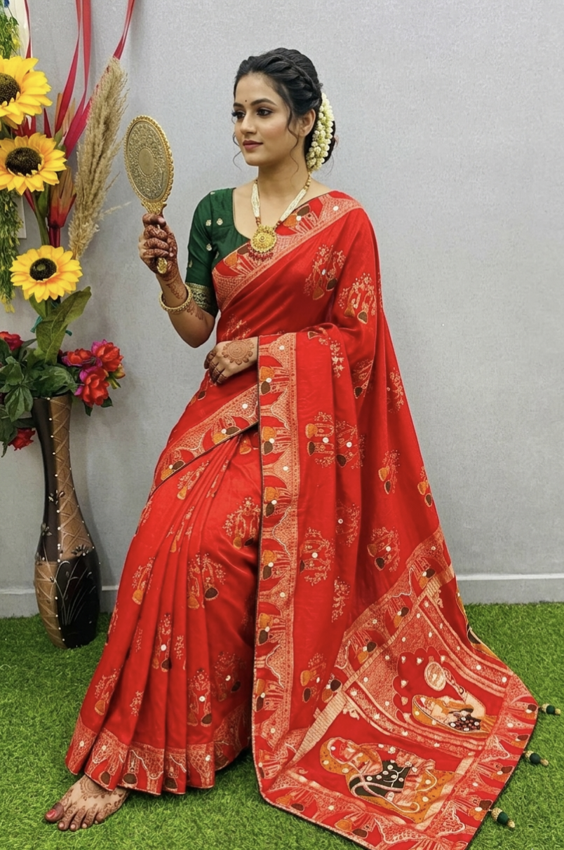 Luxury Dola Silk Designer Saree with Heavy Zari Work & Bridal Pallu