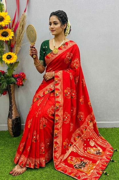 Luxury Dola Silk Designer Saree with Heavy Zari Work & Bridal Pallu