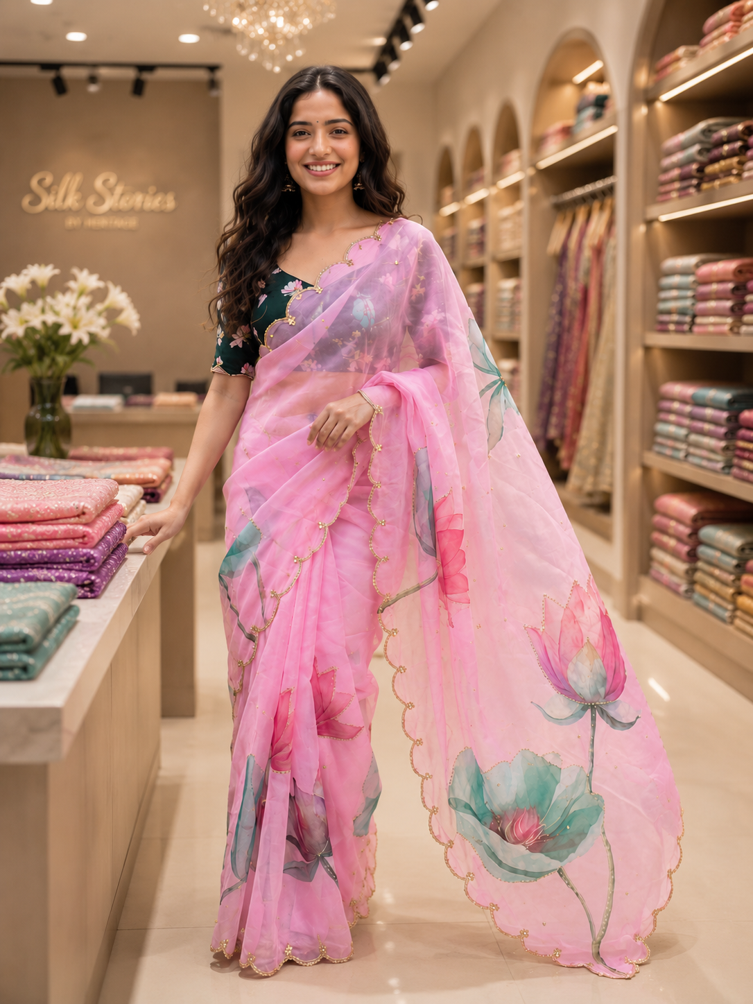 Rosy Soft Teby Silk Floral Print Saree
