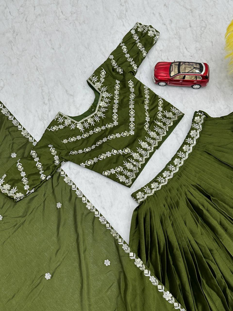 Elegant Chinon Embroidered Lehenga Choli Set with Dupatta