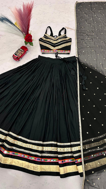 Navratri Special Pure Cotton Lehenga Choli with Vintage Dupatta | 6 Meter Flair | Gamthi Work