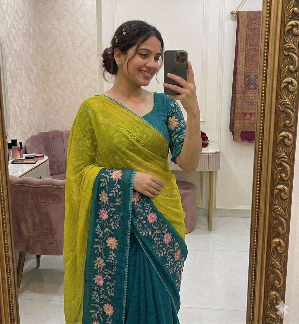 New Arrival Crunchy Pedding Embroidery Saree Collection