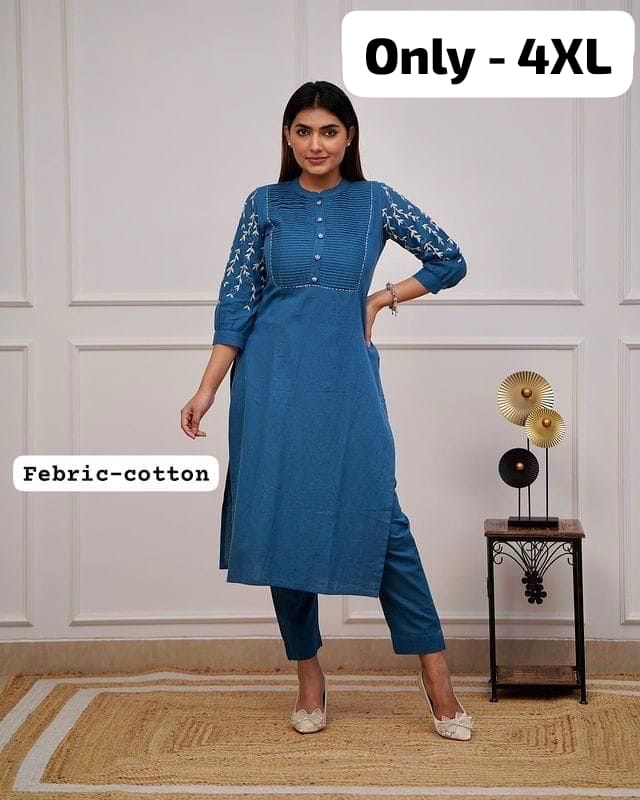 Best Seller Cotton Embroidered Kurti with Pant | Plus Size Friendly Daily Wear