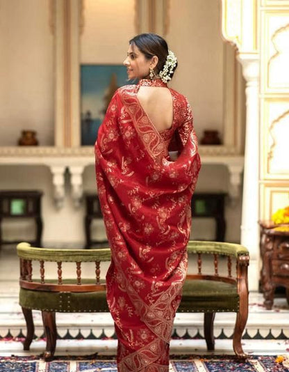 Red Floral Woven Saree