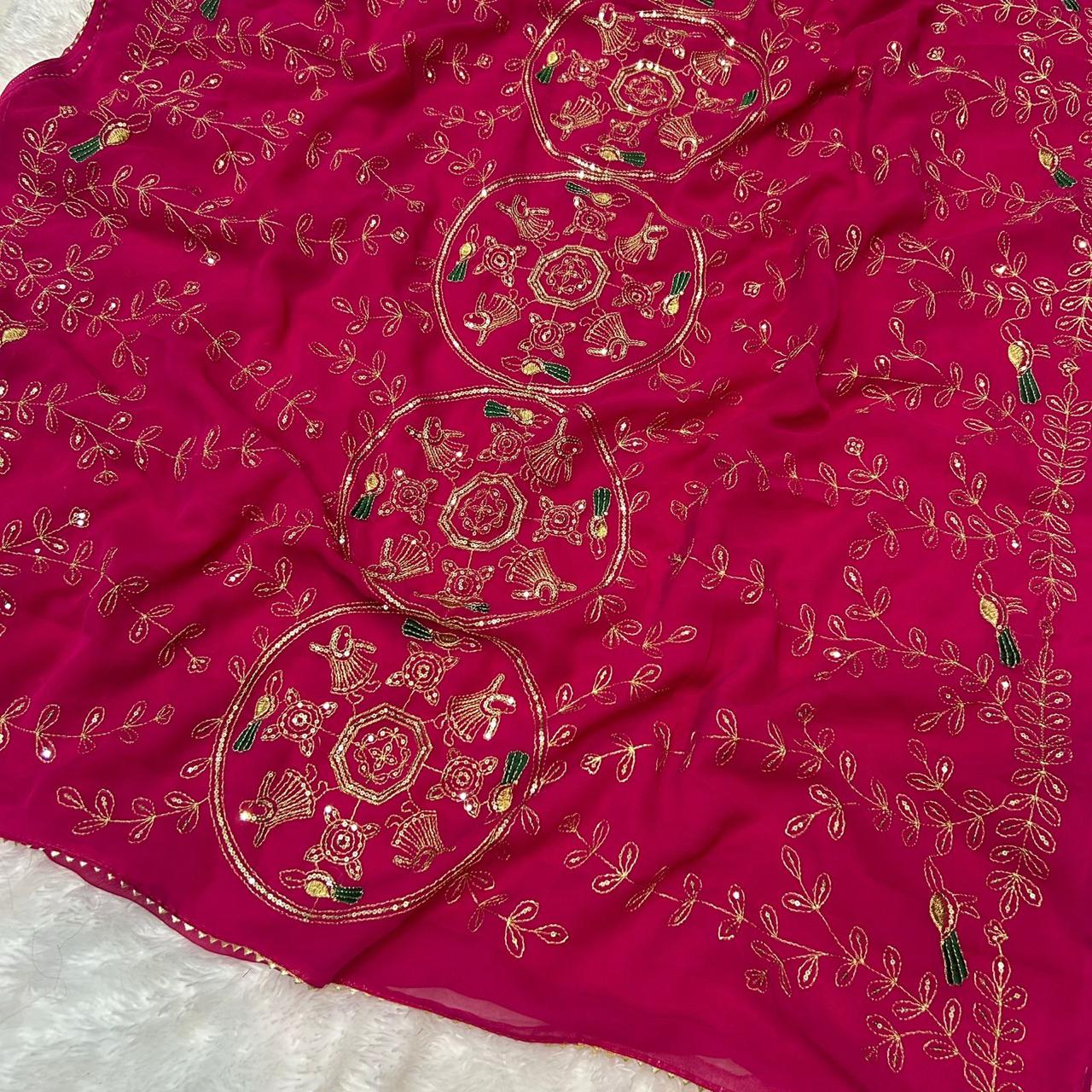 Royal Georgette Darbari Saree with Multi Sequence Work & Lace Border