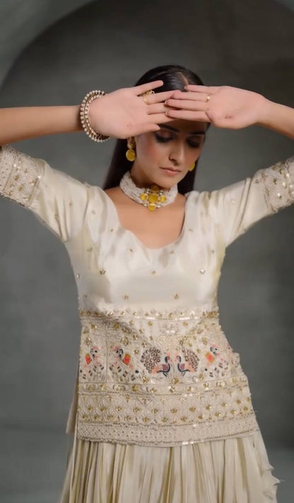 Elegant Chinon Crop Top Lehenga Set with Embroidered Dupatta