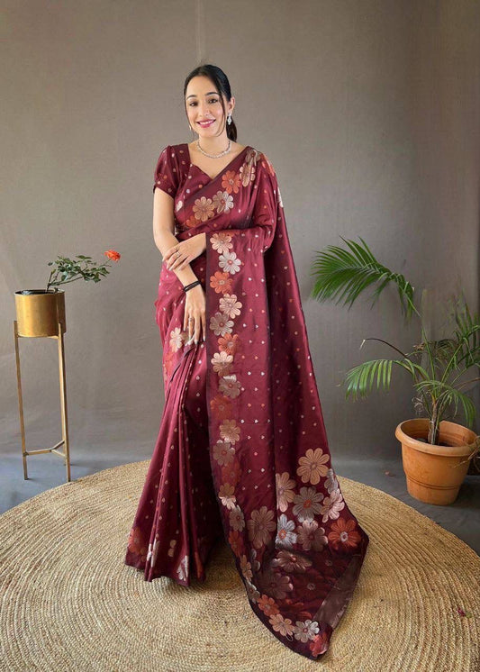 Maroon Floral Saree
