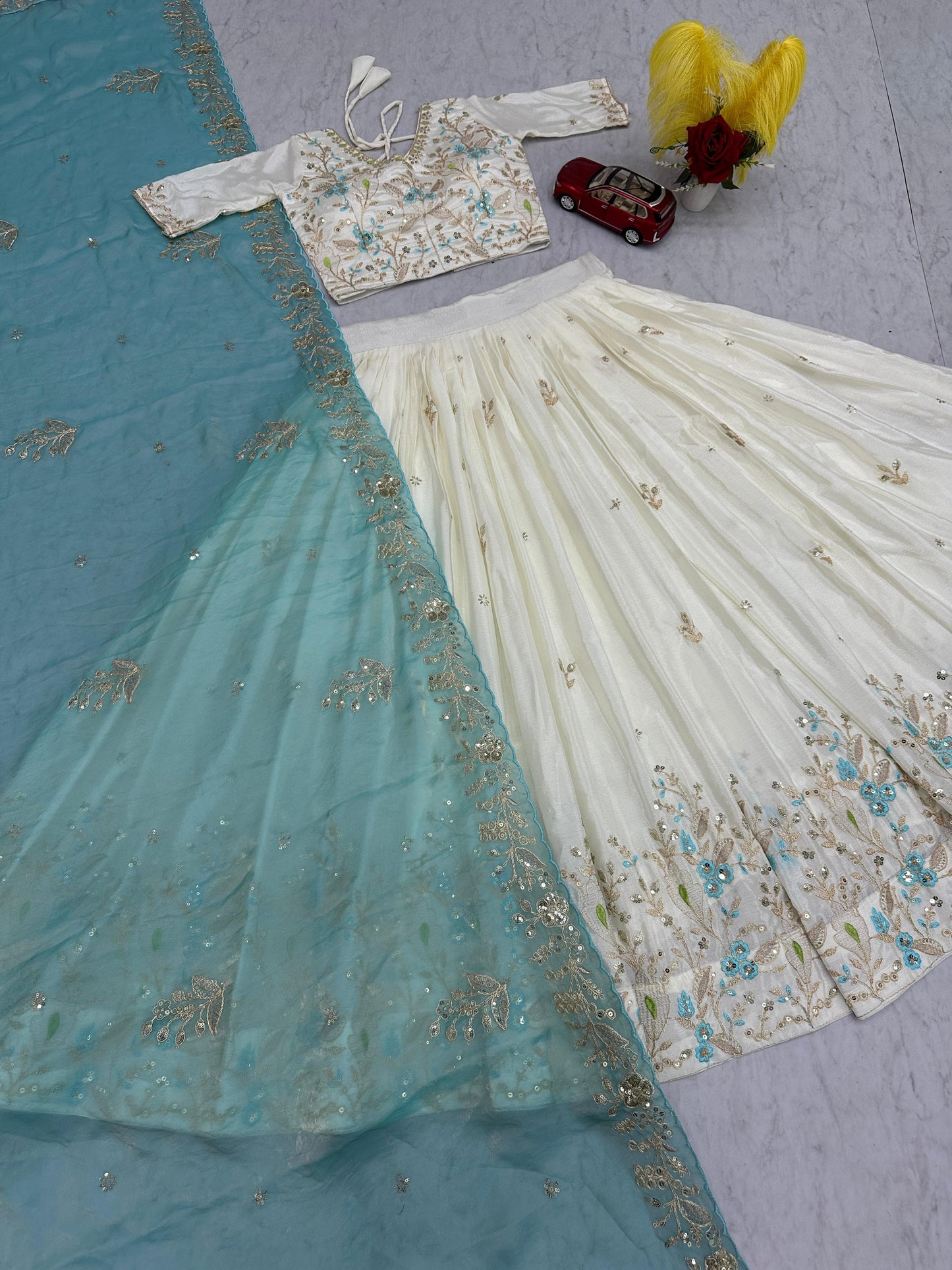 Festival Wear Chinon Embroidered Lehenga Choli Set