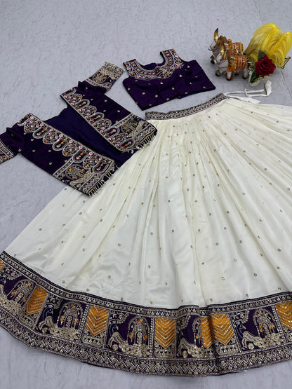 Designer Festival Lehenga Choli with Embroidered Koti – Pure Vichitra Fabric