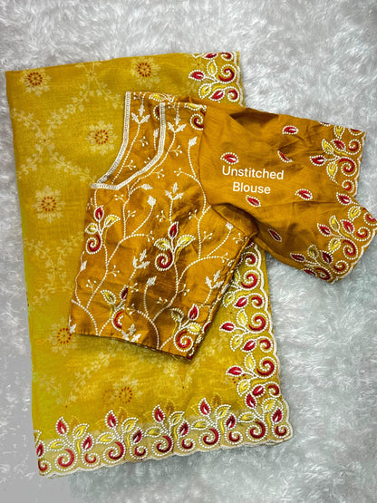 Barfi Cotton Satin Embroidered Saree with Designer Blouse
