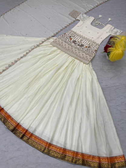 Elegant Chinon Crop Top Lehenga Set with Embroidered Dupatta