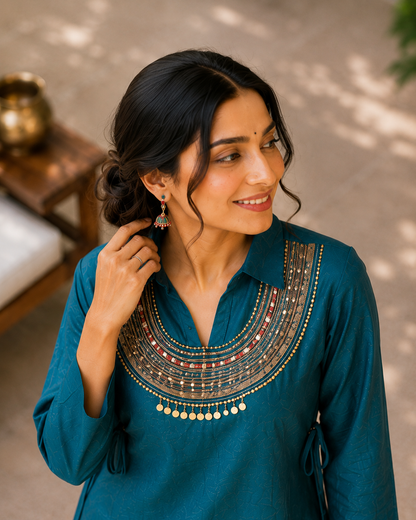 Viral Gold Crush Kurti Koti & Palazzo Set with Sequin Work
