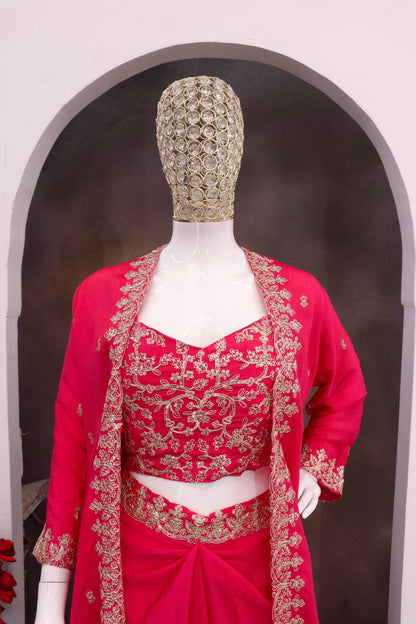 Premium Chinon Silk Embroidered Shrug Sharara Set – Party & Festive Wear