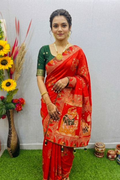Luxury Dola Silk Designer Saree with Heavy Zari Work & Bridal Pallu