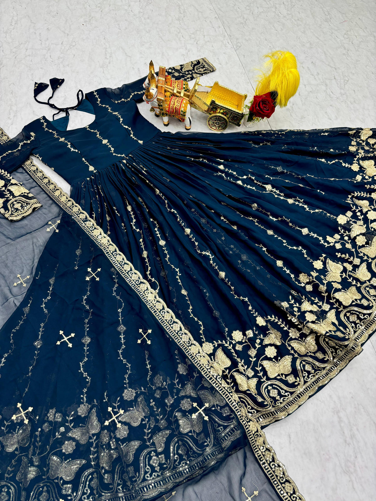 Festival Wear Fox Georgette Embroidered Long Gown with Dupatta