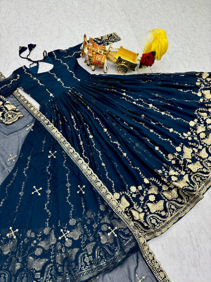 Festival Wear Fox Georgette Embroidered Long Gown with Dupatta
