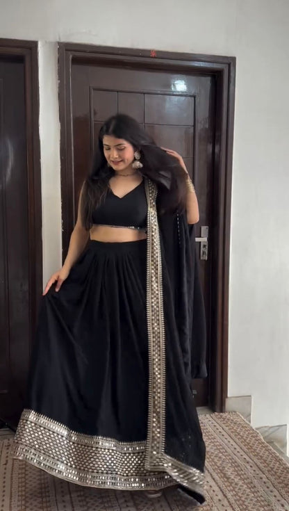 Black Faux Georgette Sequins Lehenga Choli Set