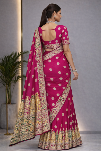 Pure Silk Meenakari Foil Print Designer Saree With Contrast Blouse