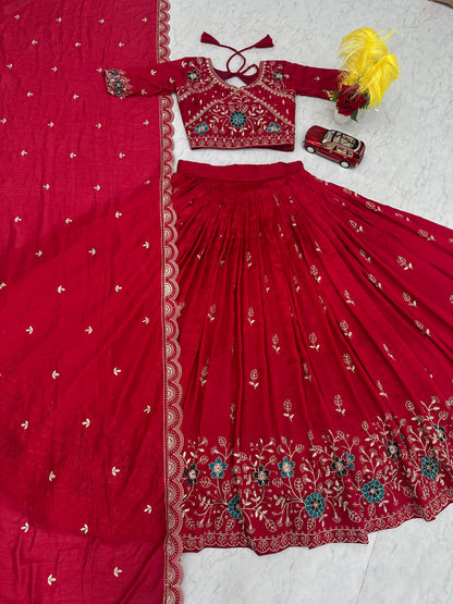 Festival Wear Vichitra Silk Embroidered Lehenga Choli Set