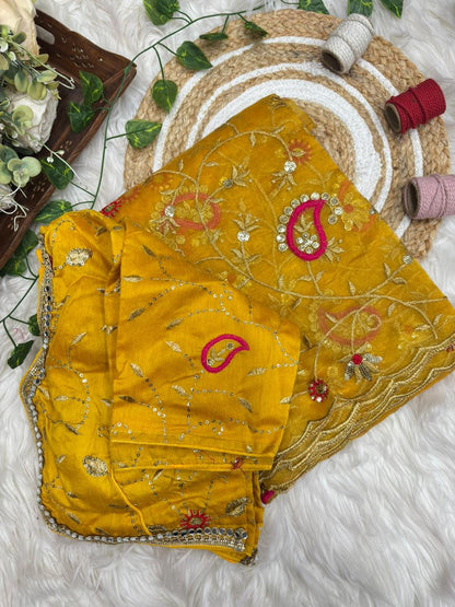 Tissue Silk Mirror Work Saree