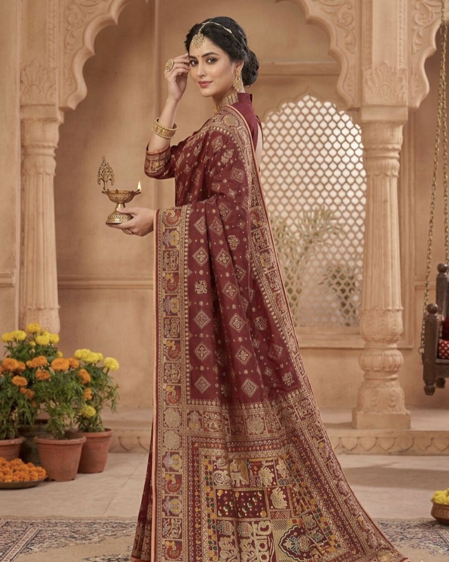 Wedding Special Dola Silk Designer Saree with Zarkhan Work