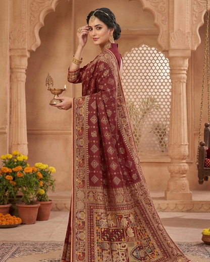Wedding Special Dola Silk Designer Saree with Zarkhan Work
