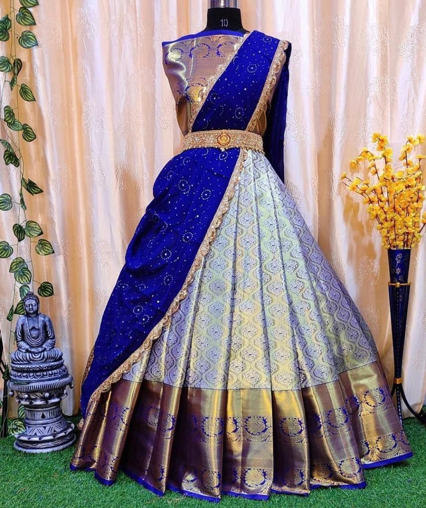 Kanjivaram Jacquard Unstitched Lehenga Choli with Organza Dupatta (5 Colors)