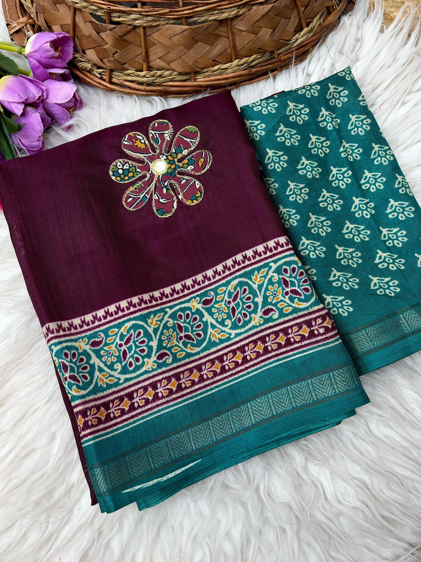 Premium Mul Cotton Printed Saree with Mirror Work & Designer Border
