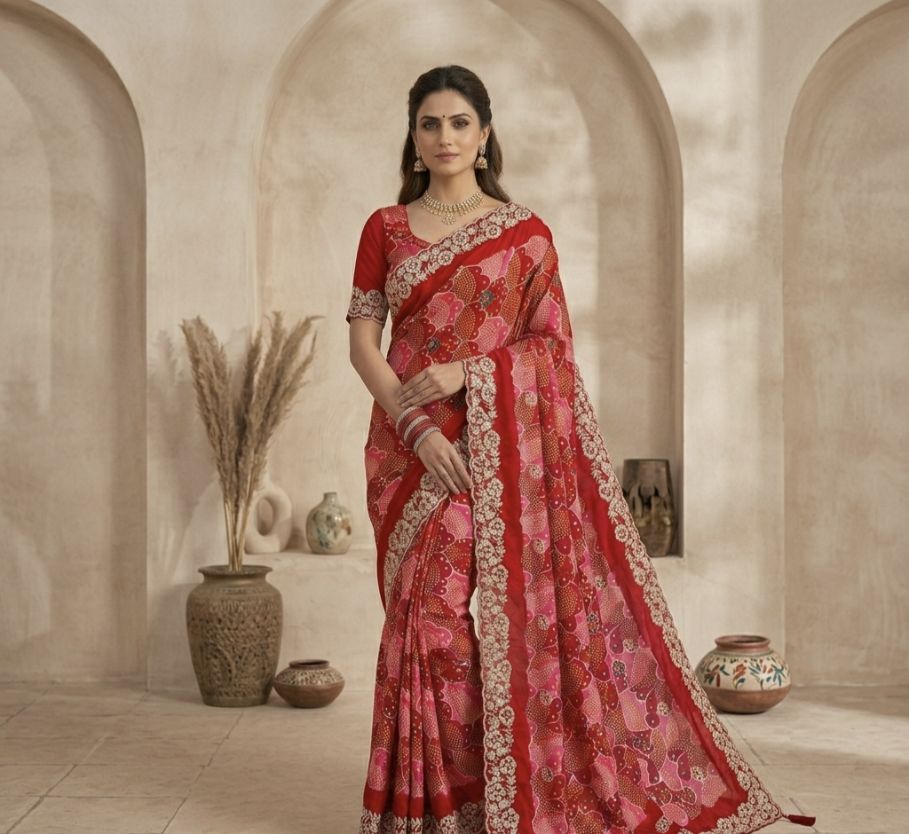 Designer Printed Saree with Embroidery Border – Elegant Daily & Festive Wear