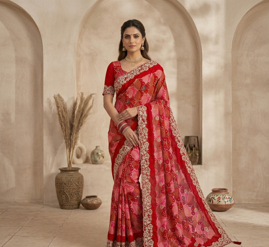 Designer Printed Saree with Embroidery Border – Elegant Daily & Festive Wear