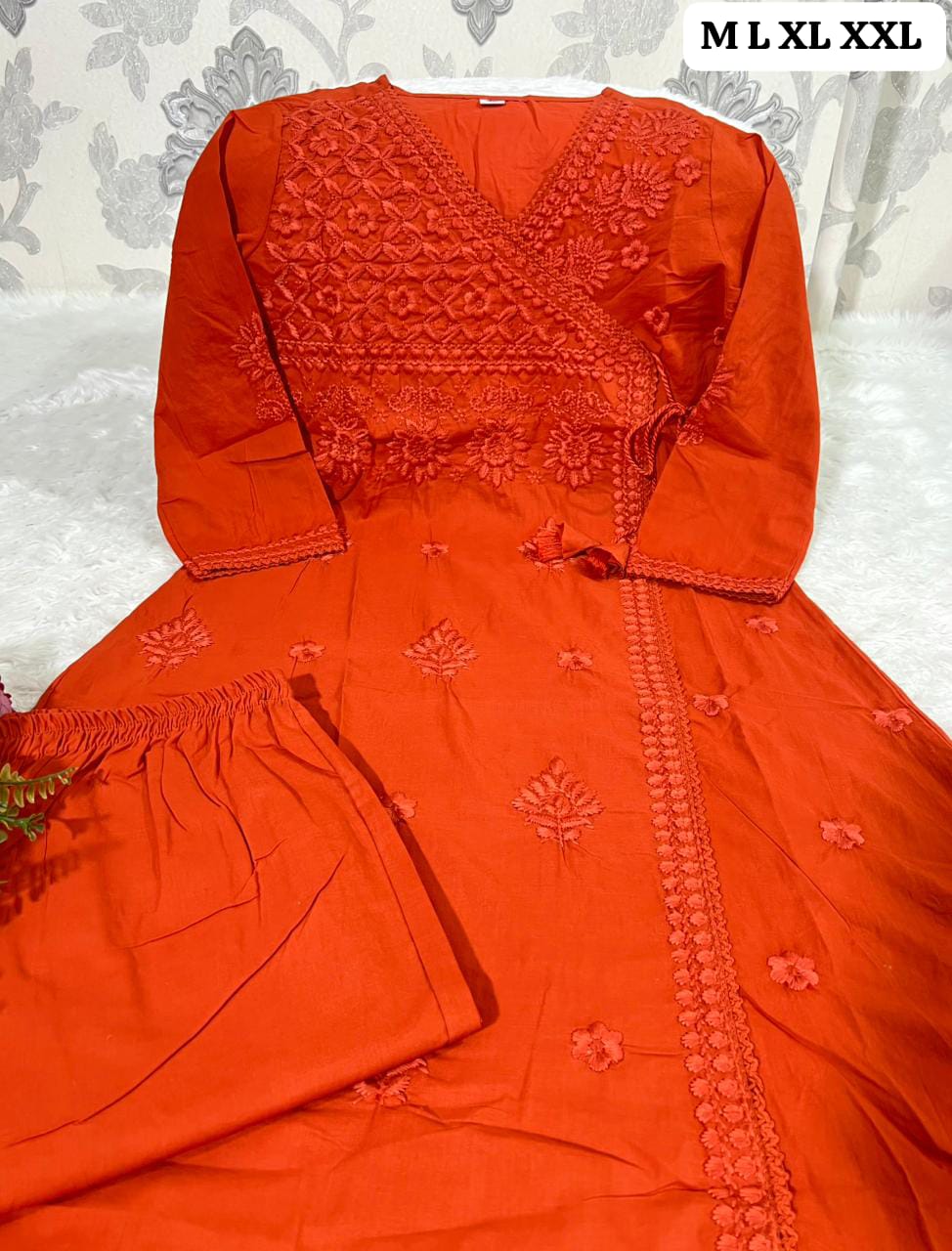 Cotton Chikankari Angrakha Pant Set