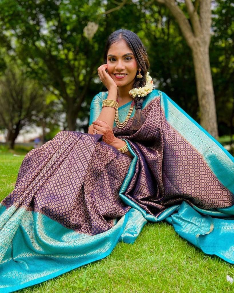 Teal Brown Silk Saree