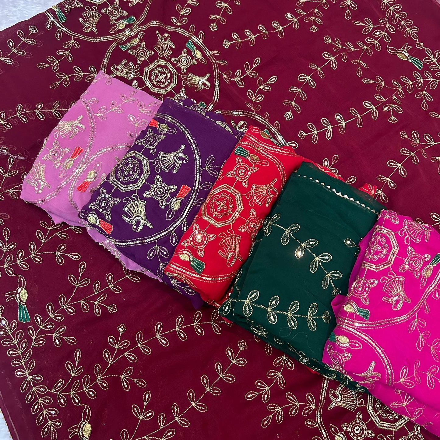 Royal Georgette Darbari Saree with Multi Sequence Work & Lace Border