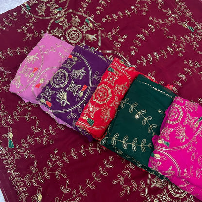 Royal Georgette Darbari Saree with Multi Sequence Work & Lace Border